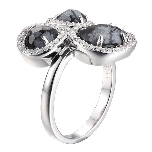 RR4L981AJ-W-7 Sterling Silver Snowflake Obsidian and Cubic Zirconia Triple Halo Ring Size 7