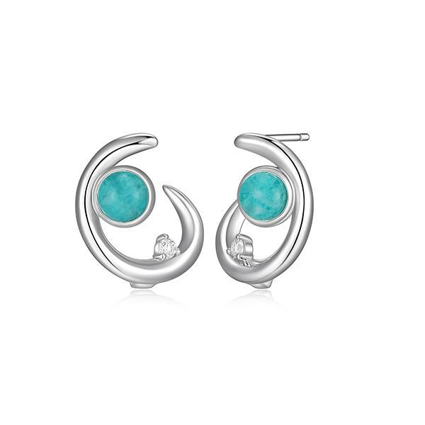 ER2LCR3GU-W Sterling Silver SATELITE 5mm Peru Amazonite and Moissanite Half Hoop Stud Earrings