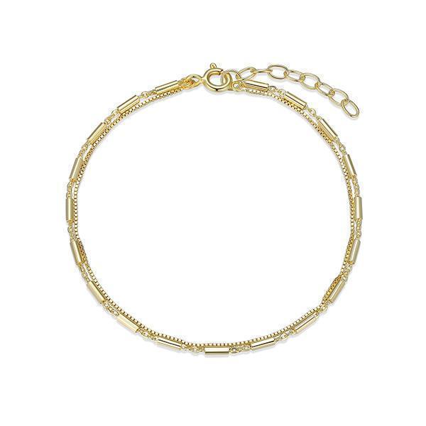 Layered Box and Tube Link Cable Chain Bracelet - Gold