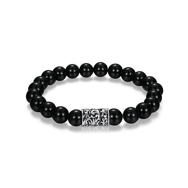 Sterling silver CJ Ethos CHISEL 10mm genuine black agate bracelet