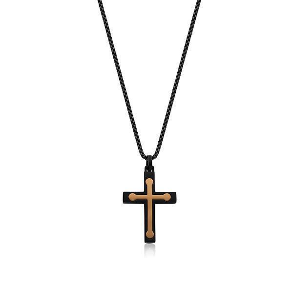 CJ Steelx Cross Pendant - Black and Rose