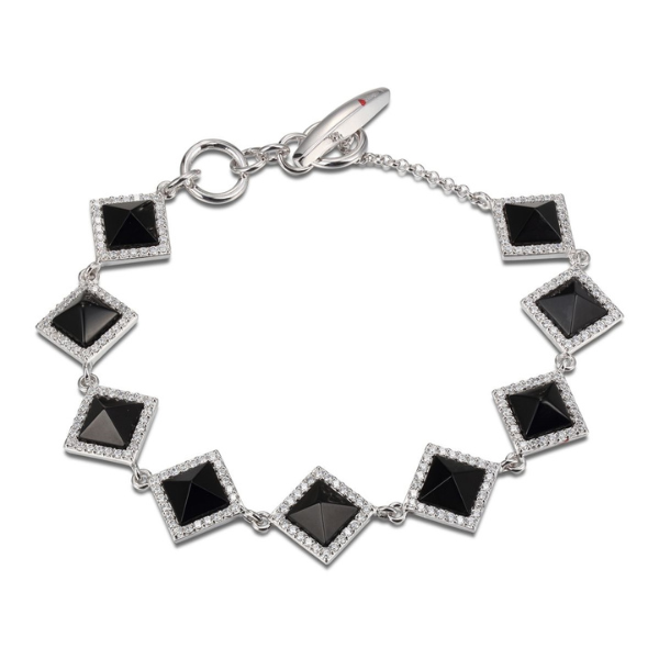 BR1LA5U2-W-7 Nefer Cubic Zirconia and Black Agate Pyramid Bracelet Size 7