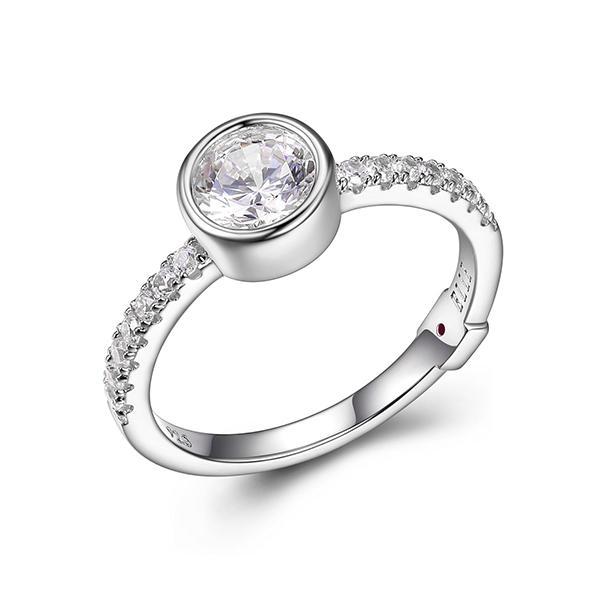 RR4LAB600-W-7 Sterling Silver SPHERE Cubic Zirconia Bezel Set Ring Size 7