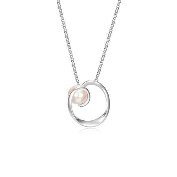 NR0LBYP-W "Luna" Genuine White Pearl Circle Necklace