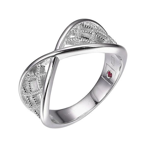 RR4LA8TA0-W-7 Sterling Silver Mermaid Textured Criss Cross Ring Size 7