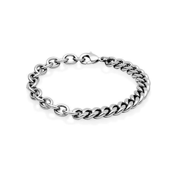 CJ Steelx 10mm Curb and 8mm Oval Mixed Link Chain Bracelet - Silver