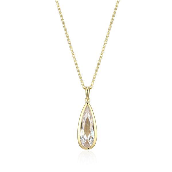 N30LC0X00-Y-17 Sterling Silver LUSTRE Long Pear Shape Cubic Zirconia Pendant Necklace Size 17
