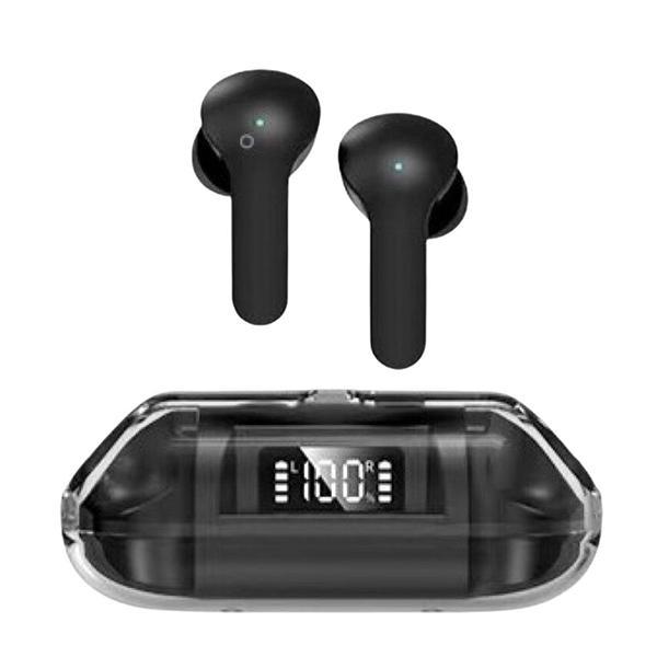 Crystal Clear Transparent In-Ear TWS Headphones Ultimate Sound and Advanced Real-Time Battery Display KIBW04 for Universal Cell Phone And Bluetooth Device - Black