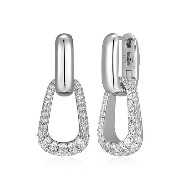 ER2LCU100-W Sterling Silver CITADEL 2 in 1 Removable Cubic Zirconia Oblong Drop Rectangle Hoop Earrings
