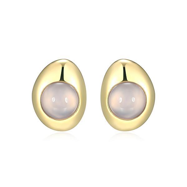 E32AWAMA4-Y Sterling Silver Pink Chalcedony Pebble Stud Earrings