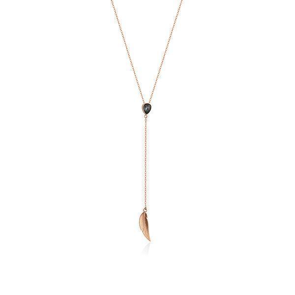 CJ Steelx Lariat Leaf Necklace in IP Rose Gold
