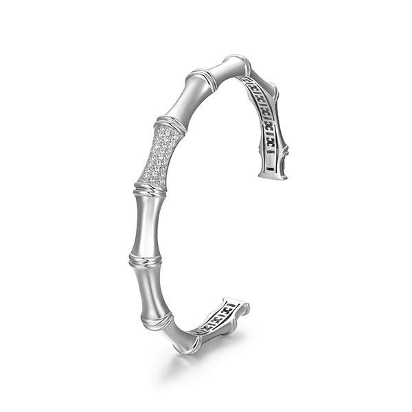 BR1LAN10-W-6.75 Bamboo Cubic Zirconia Wide Cuff Size 6.75