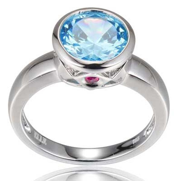 RR4L87825-W-8 Sterling Silver Blue Topaz Cubic Zirconia Bezel Set Ring Size 8