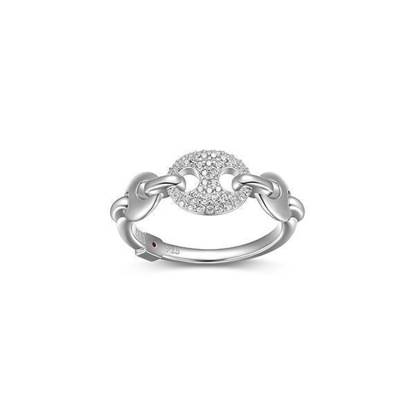 RR4LAGL-W-8 "Espion" Sterling Silver Marine Link with Pave Cubic Zirconia Ring - Silver
