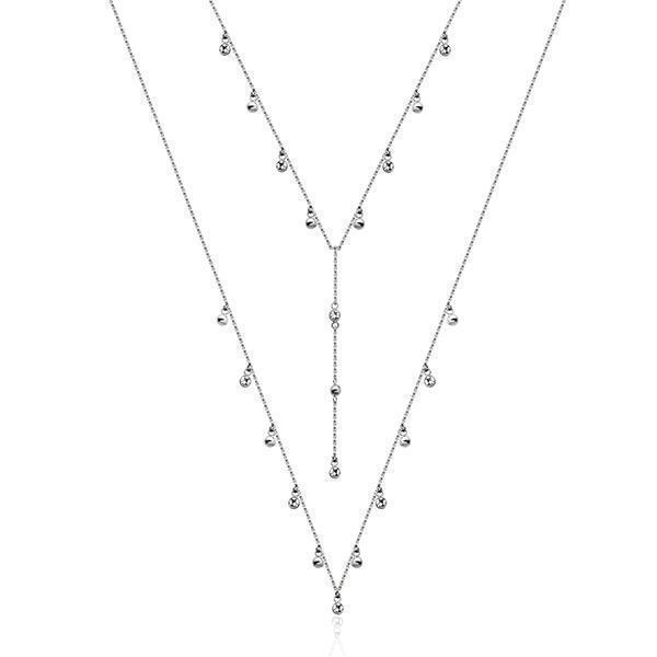 CJ Steelx Bezel CZ and Bead Double Layer Necklace - Silver