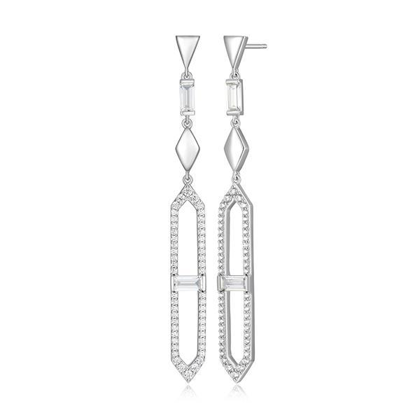 ER2LCTA00-W Sterling Silver ART DECO Cubic Zirconia Geometric Long Dangle Earrings