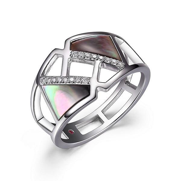 RR4LA5LA9-W-7 Sterling Silver Geometric Mother of Pearl and Cubic Zirconia Ring Size 7