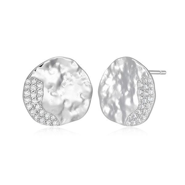 ER2LCTZ00-W Sterling Silver GALAXY High Polish Finish Texture Round Disc Cubic Zirconia Stud Earrings