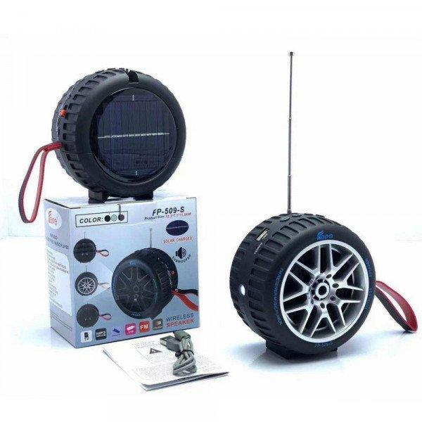 Car Wheel Design Solar-Powered and Portable Bluetooth Wireless Speaker KIFP509 for Universal Cell Phone And Bluetooth Device - Gray