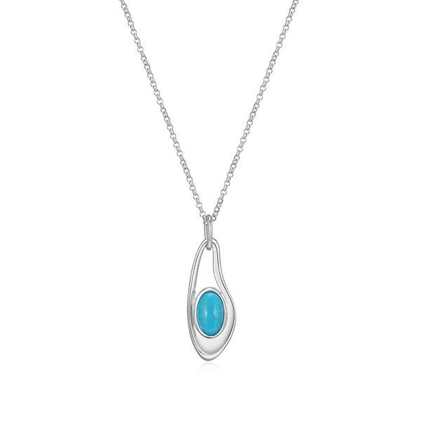 NR0LC0QFV-W-18 Sterling Silver OASIS Oval Turquoise Open Drop Pendant Necklace SIze 18