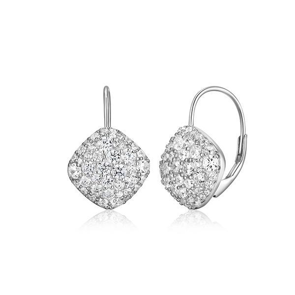 ER2LCRE00-W Sterling Silver GLIMMER Rhombus Cubic Zirconia Huggie Leverback Earrings