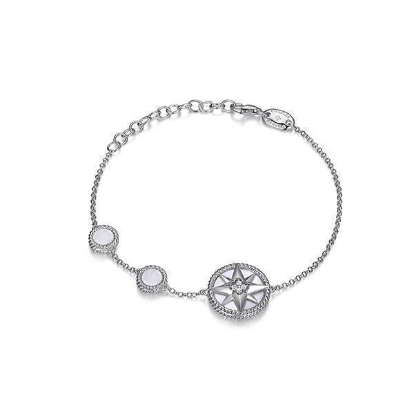 BCGR1Q180-W Sterling Silver "STELLA" White Mother of Pearl and CZ Station Reversible Bracelet