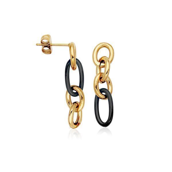 CJ STEELX 7.5mm Cable Chain Link Earrings -  Gold and Black