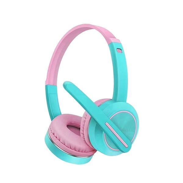 Compact Hi-Fi Audio Bluetooth Wireless Extendable Headphone Headset with Built in Mic and FM Radio for Universal Cell Phone And Bluetooth Device KIAKZK25 - Pink Blue