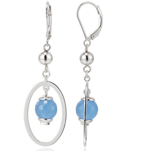 ER2LBN097-W Sterling Silver CALYPSO Blue Agate Leverback Earrings