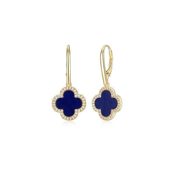 ES2Q0C59-Y Sterling Silver "Bliss" Lapis Lazuli and Diamondlite Clover Earrings