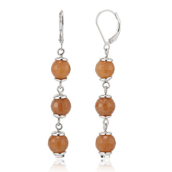 ER2LBN6AG-W Sterling Silver Red Aventurine Triple Bead Leverback Earrings