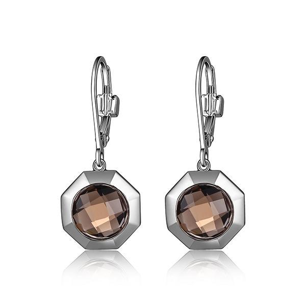 ER2LC9BCB-W Sterling Silver Genuine Smoky Quartz Leverback Earrings