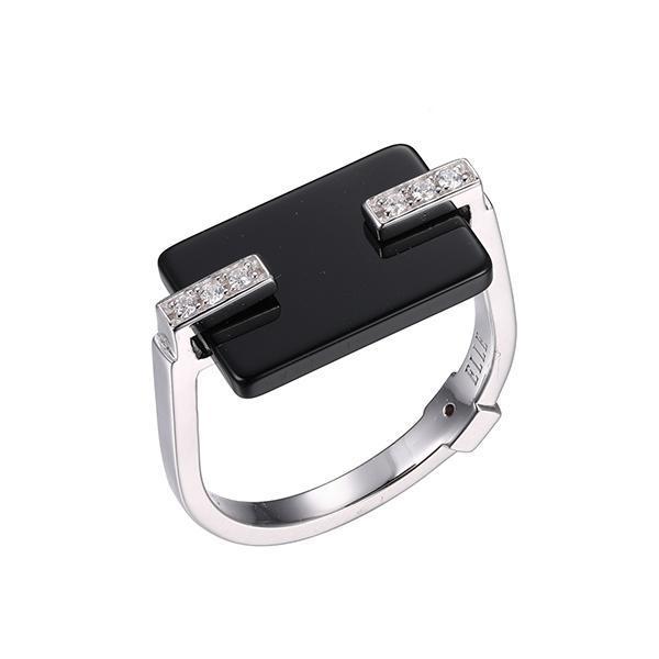RR4LAB727-W-7 Sterling Silver MIDNIGHT Black Agate and Cubic Zirconia Ring Size 7