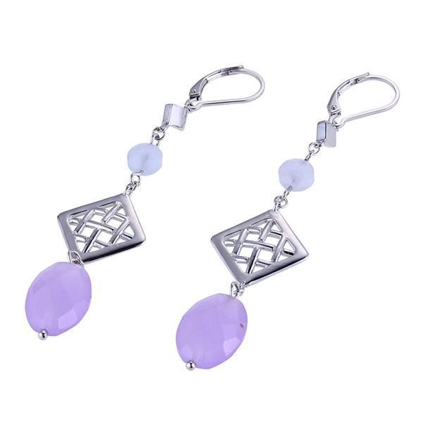 ER2LC2WEZ-W Sterling Silver  Oval Purple Quartz and Blue Lace Blue Lace Agate Lever Back Earrings