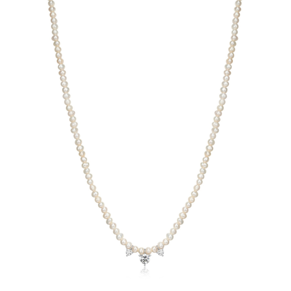 NR0LBY54-W Majestic Cubic Zirconia and Potato Pearl Accent Necklace
