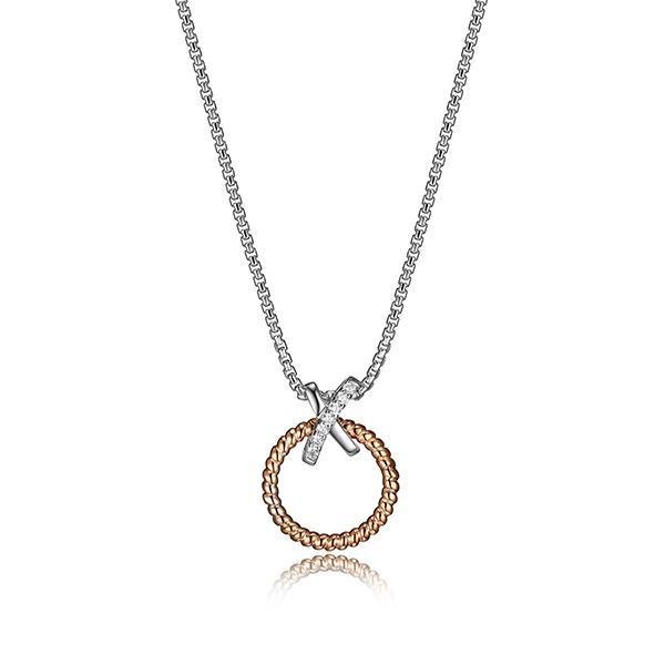NCGR0Q04C-2T-17 Sterling Silver LINQ Small Circle Cubic Zirconia Two Tone Necklace Size 17