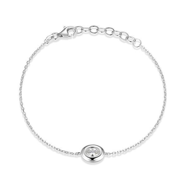 BR1ADF700-W-6.5 Sterling Silver Puffy Bezel Oval Diamondlite Cubic Zirconia Bracelet Size 6.5