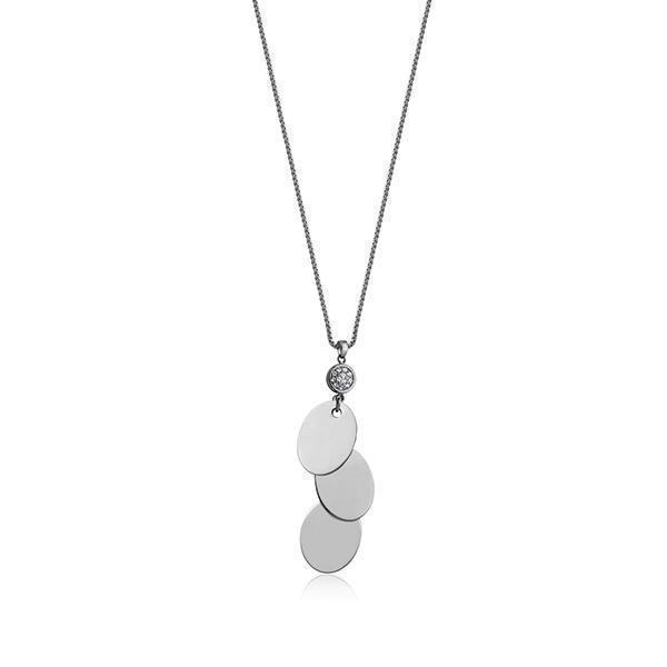 CJ Steelx 3 Layer High Polished Oval CZ Pendant -  Silver