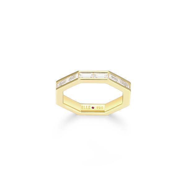 R34LAJ5-Y-7 "Baguette" Straight Baguette Cubic Zirconia Octagon Shape Ring - Gold