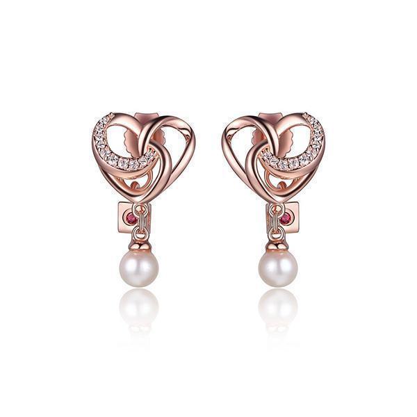 E32LCA3-R "Amour" Sterling Silver Cubic Zirconia and Genuine Pearl Heart Post Earrings