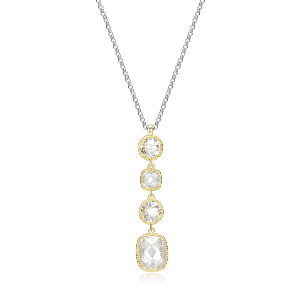 NR0LBZN9-2T Essence Cubic Zirconia Checkered Cut Drop Two Tone Necklace