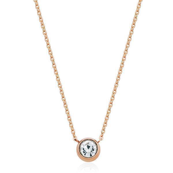 CJ Steelx 6mm Crystal Round Bezel Set Necklace - Rose Gold
