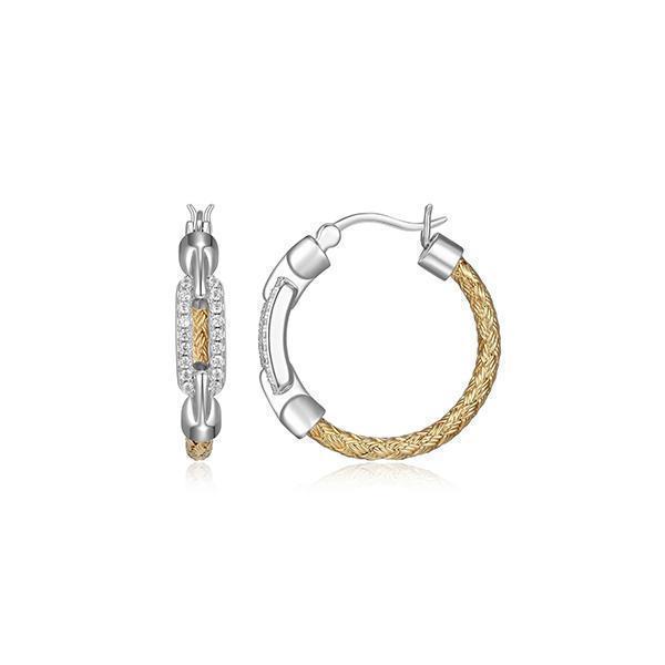 ER2Q0CS-2T Sterling Silver "Paperclip" Woven Tube Link with CZ Hoop Earrings