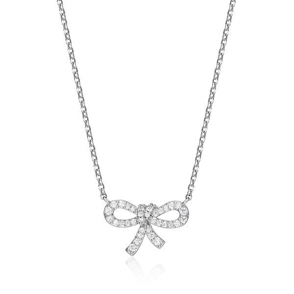 NR0AD0200-W-18 Sterling Silver Diamondlite Cubic Zirconia Bow Adjustable Necklace Size 18