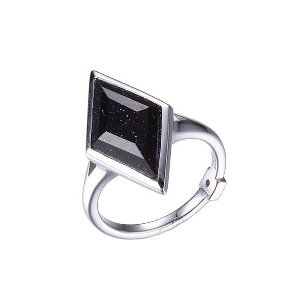 RR4LA86AC-W-6 Sterling Silver Diamond Shape Blue Gold Stone Ring Size 6