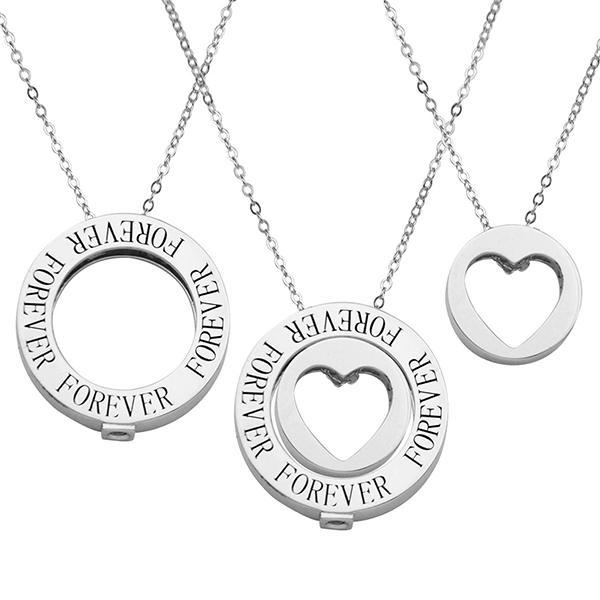 NR3LA34A0-W-18 Sterling Silver Heart in Circle 2 in 1 Double Chain Necklace Size 18