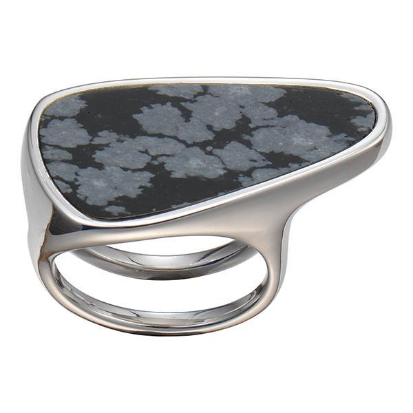 RR4LA0AAJ-W-6 Sterling Silver Genuine Snowflake Obsidian Ring Size 6