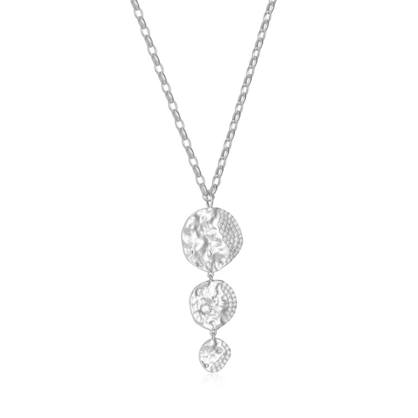 NR0LBZV0-W Galaxy Cubic Zirconia Multi-Size Disc Vertical Necklace
