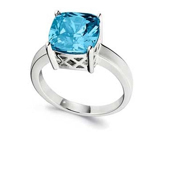 RR4L83125-W-7 Sterling Silver SPECTRUM Blue Topaz Cubic Zirconia Ring Size 7