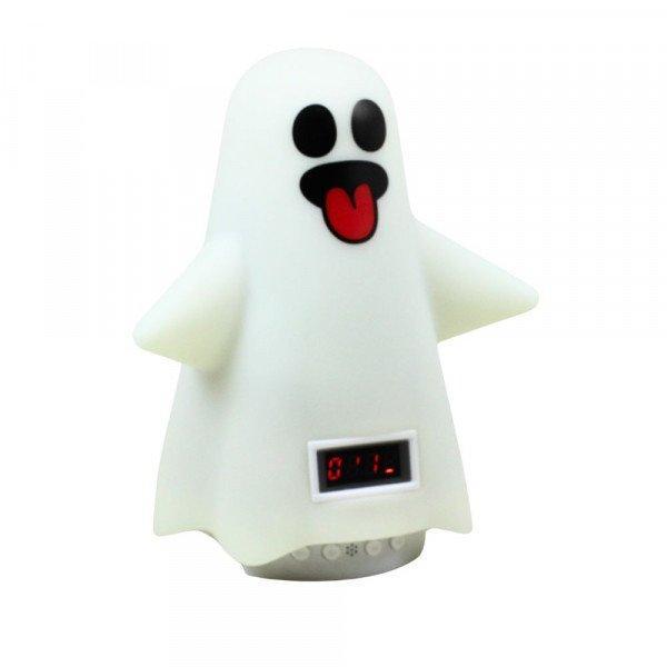Portable Bluetooth Speaker with LED Lights and Ghost Design - 24-Hour Display, FM Radio, SD Card Slot KICHM83 for Universal Cell Phone And Bluetooth Device - White